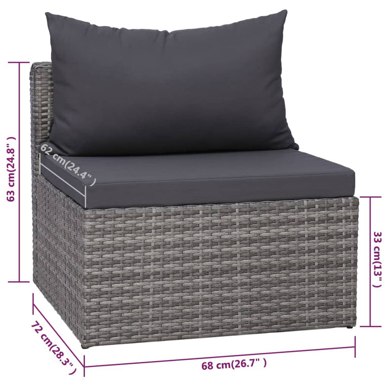 9-delige Loungeset met kussens poly rattan grijs MeubelReus