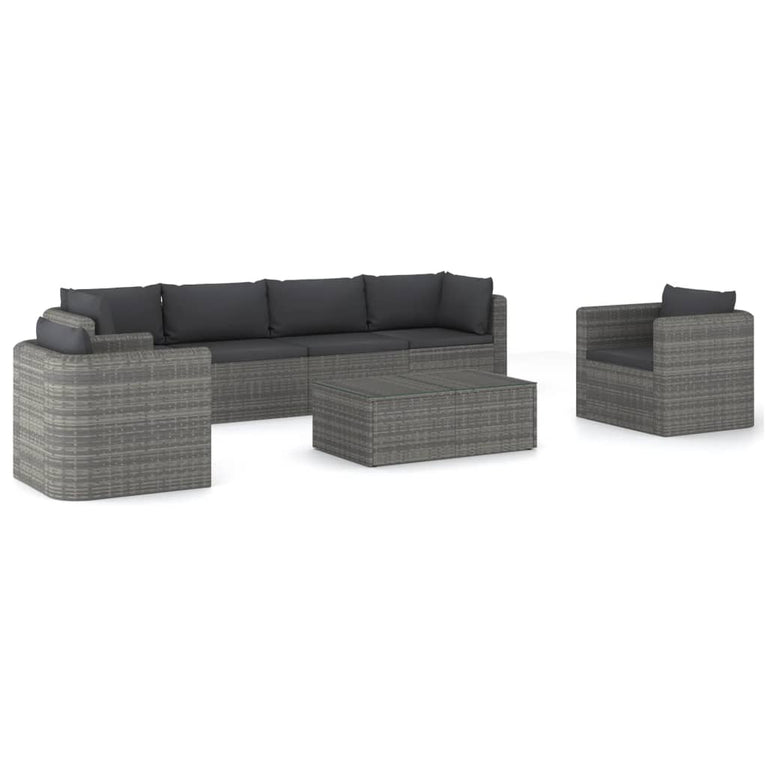 7-delige Loungeset met kussens poly rattan grijs MeubelReus