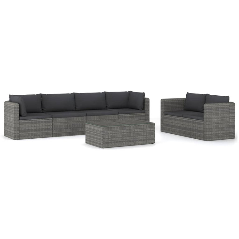 7-delige Loungeset met kussens poly rattan grijs MeubelReus