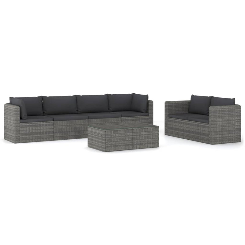 7-delige Loungeset met kussens poly rattan grijs MeubelReus