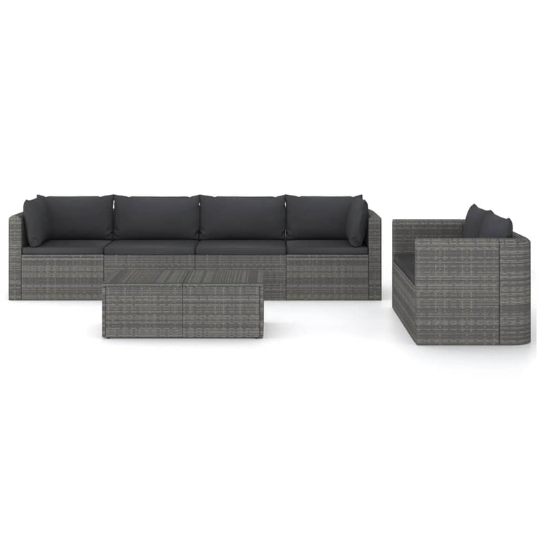 7-delige Loungeset met kussens poly rattan grijs MeubelReus