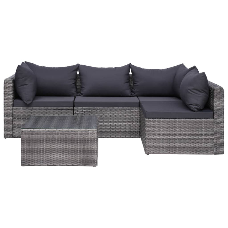 7-delige Loungeset met kussens poly rattan grijs MeubelReus