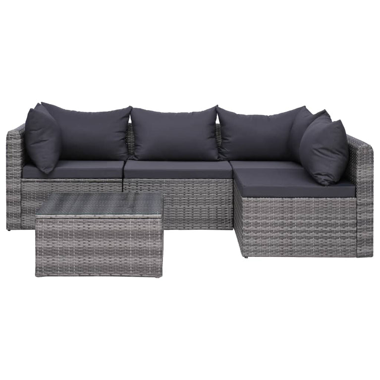 8-delige Loungeset met kussens poly rattan grijs MeubelReus