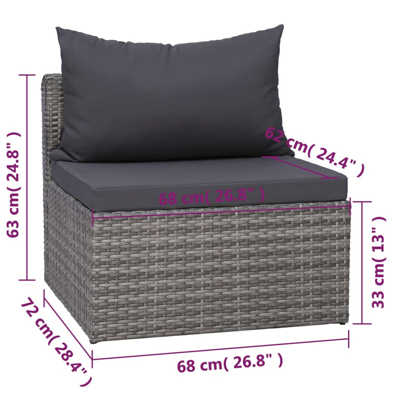 8-delige Loungeset met kussens poly rattan grijs MeubelReus
