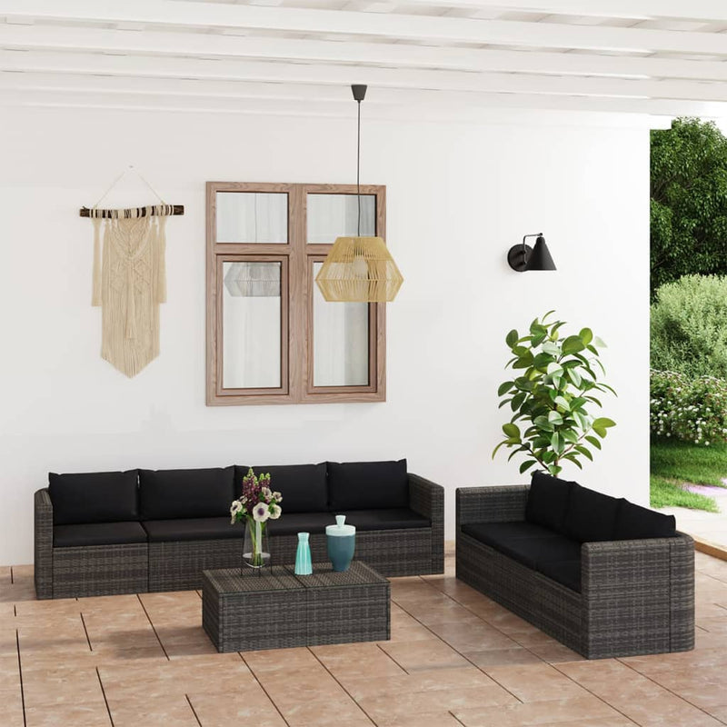 8-delige Loungeset met kussens poly rattan grijs MeubelReus