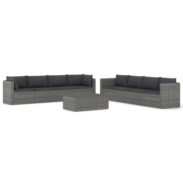 9-delige Loungeset met kussens poly rattan grijs MeubelReus
