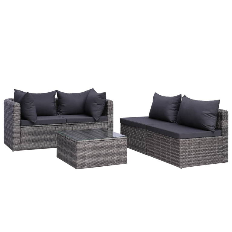 9-delige Loungeset met kussens poly rattan grijs MeubelReus