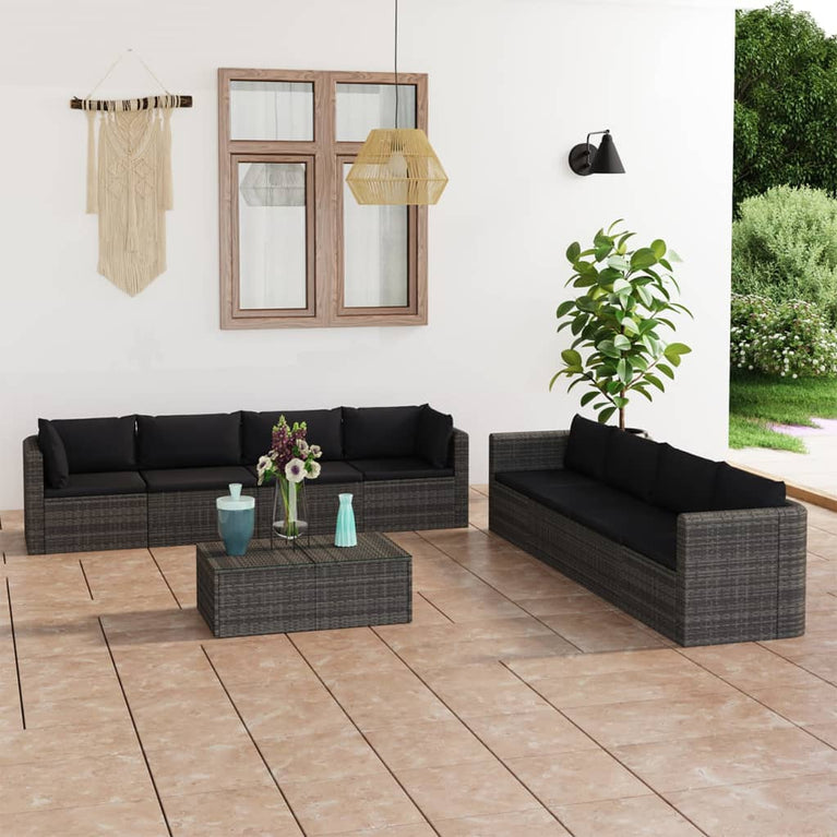 9-delige Loungeset met kussens poly rattan grijs MeubelReus
