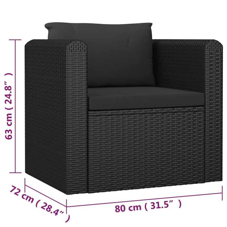 7-delige Loungeset met kussens poly rattan zwart MeubelReus