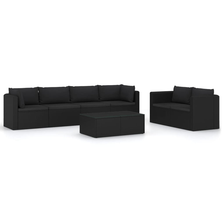 7-delige Loungeset met kussens poly rattan zwart MeubelReus