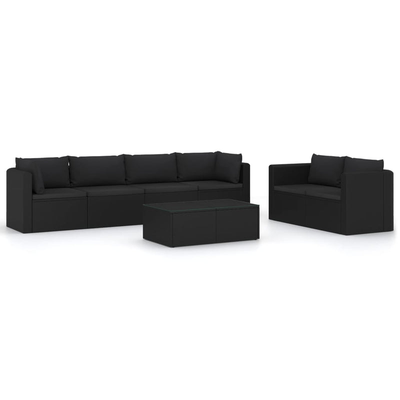 7-delige Loungeset met kussens poly rattan zwart MeubelReus