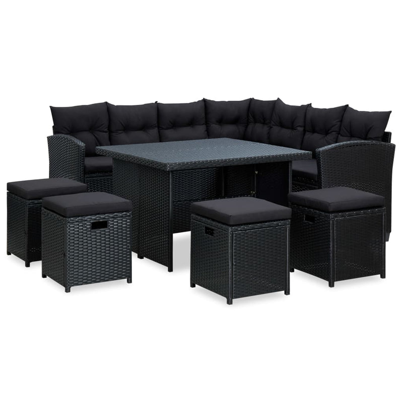 6-delige Loungeset met kussens poly rattan zwart MeubelReus