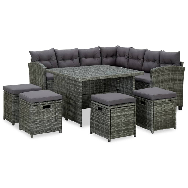 6-delige Loungeset met kussens poly rattan grijs MeubelReus