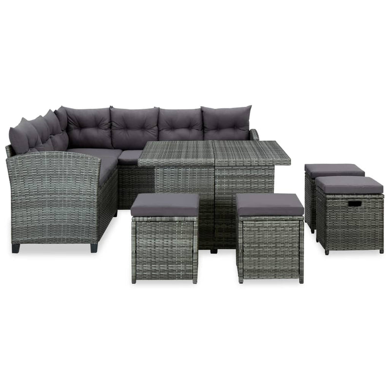 6-delige Loungeset met kussens poly rattan grijs MeubelReus