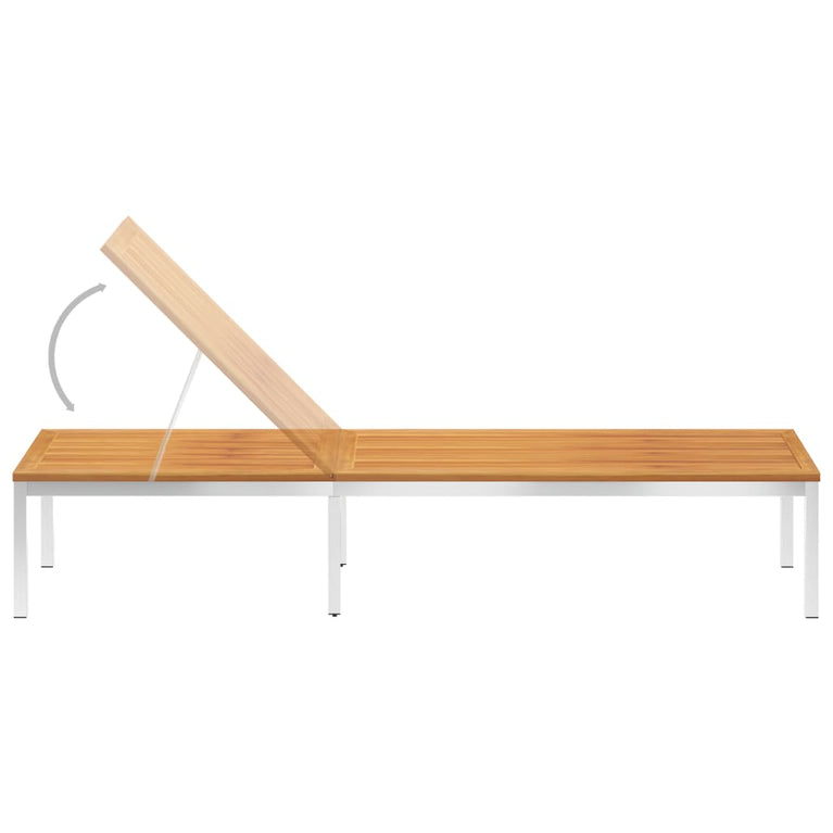 Ligbed met kussen massief acaciahout en roestvrij staal MeubelReus