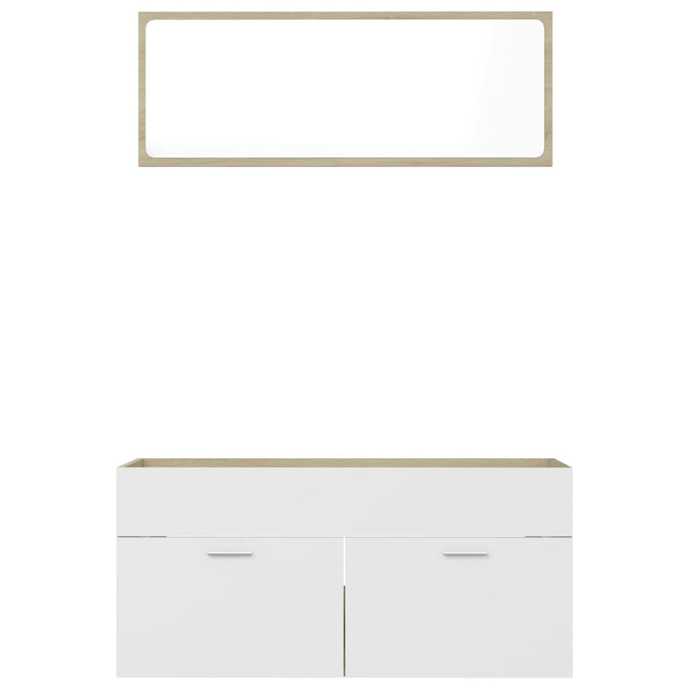 2-delige Badkamermeubelset spaanplaat wit en sonoma eikenkleur