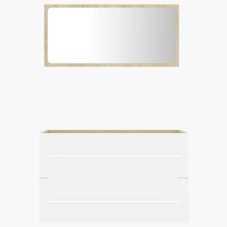 2-delige Badkamermeubelset spaanplaat wit en sonoma eikenkleur