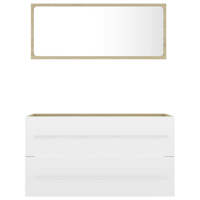 2-delige Badkamermeubelset spaanplaat wit en sonoma eikenkleur