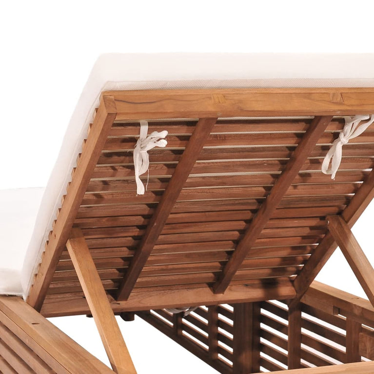 Ligbed met kussen massief teakhout crèmekleurig MeubelReus