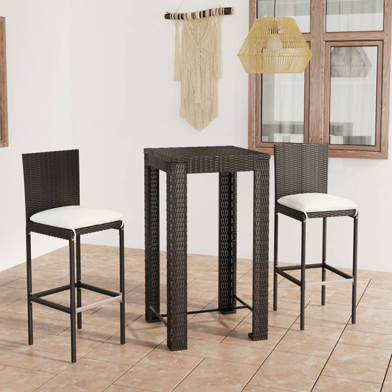 3-delige Tuinbarset met kussens poly rattan zwart MeubelReus