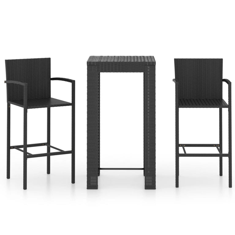 3-delige Tuinbarset met armleuningen poly rattan zwart MeubelReus