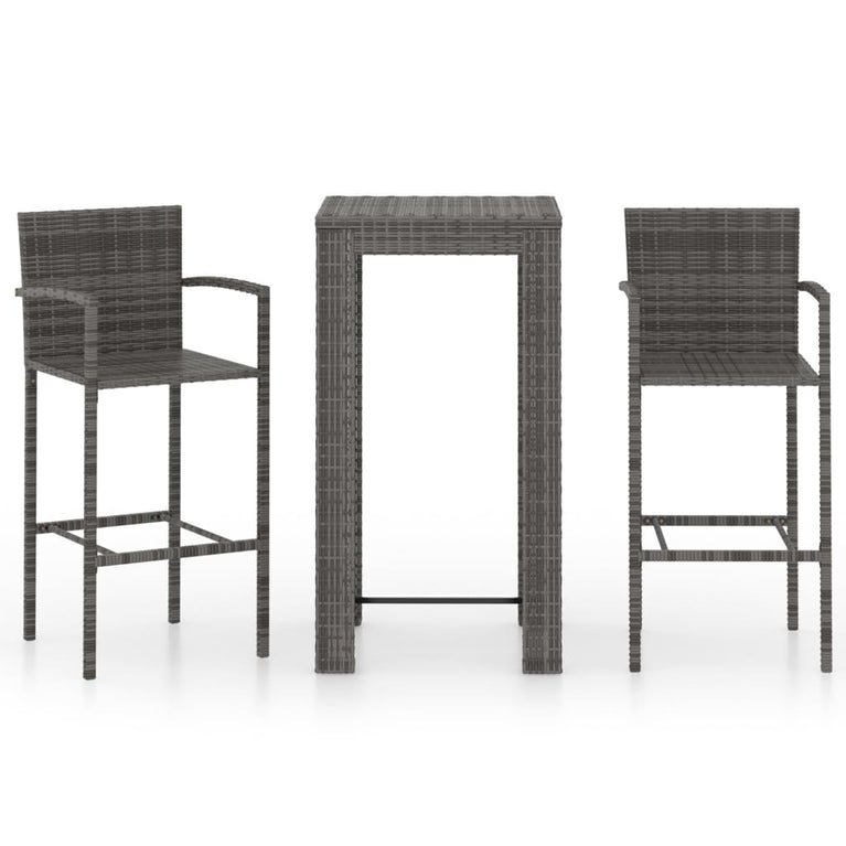3-delige Tuinbarset met armleuningen poly rattan grijs MeubelReus