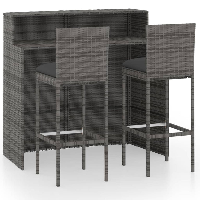 3-delige Tuinbarset met kussens grijs MeubelReus