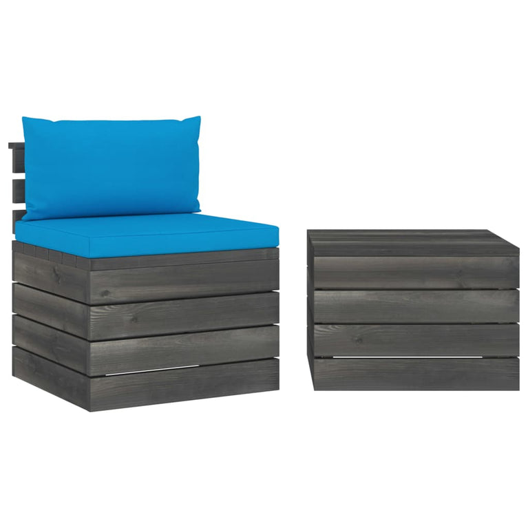 2-delige Loungeset met kussens pallet massief grenenhout MeubelReus