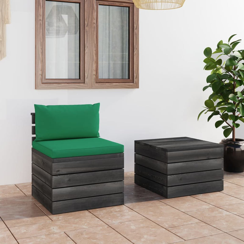 2-delige Loungeset met kussens pallet massief grenenhout MeubelReus