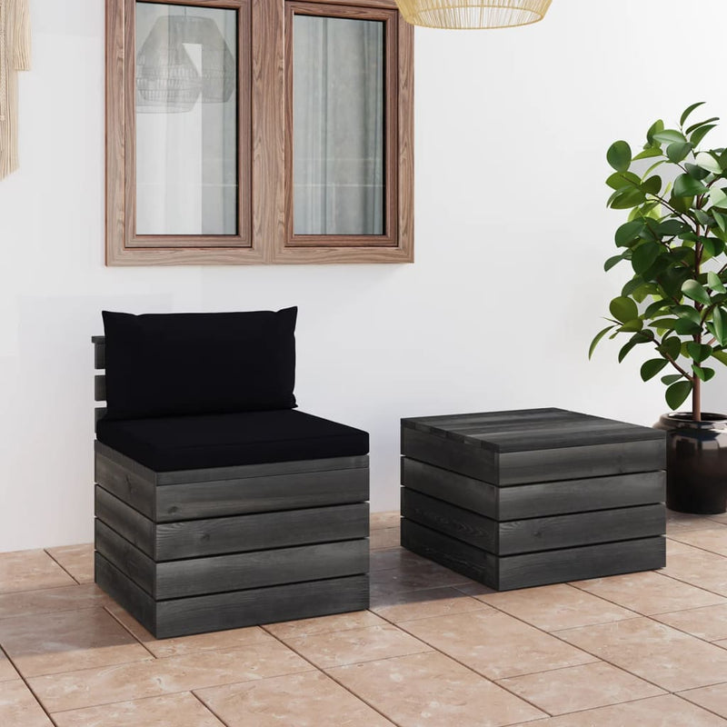 2-delige Loungeset met kussens pallet massief grenenhout MeubelReus