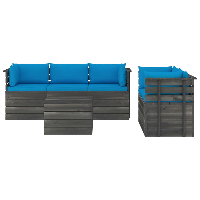 6-delige Loungeset met kussens pallet massief grenenhout MeubelReus