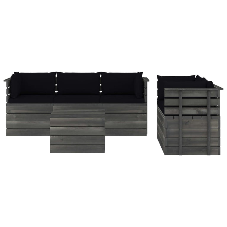 6-delige Loungeset met kussens pallet massief grenenhout MeubelReus