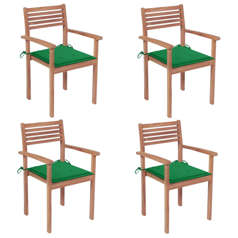 Tuinstoelen 4 st met groene kussens massief teakhout MeubelReus