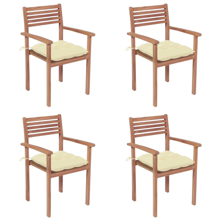 Tuinstoelen 4 st met crèmewitte kussens massief teakhout MeubelReus