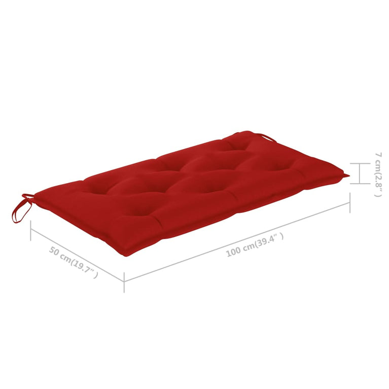 Tuinbank met rood kussen 112 cm massief teakhout MeubelReus