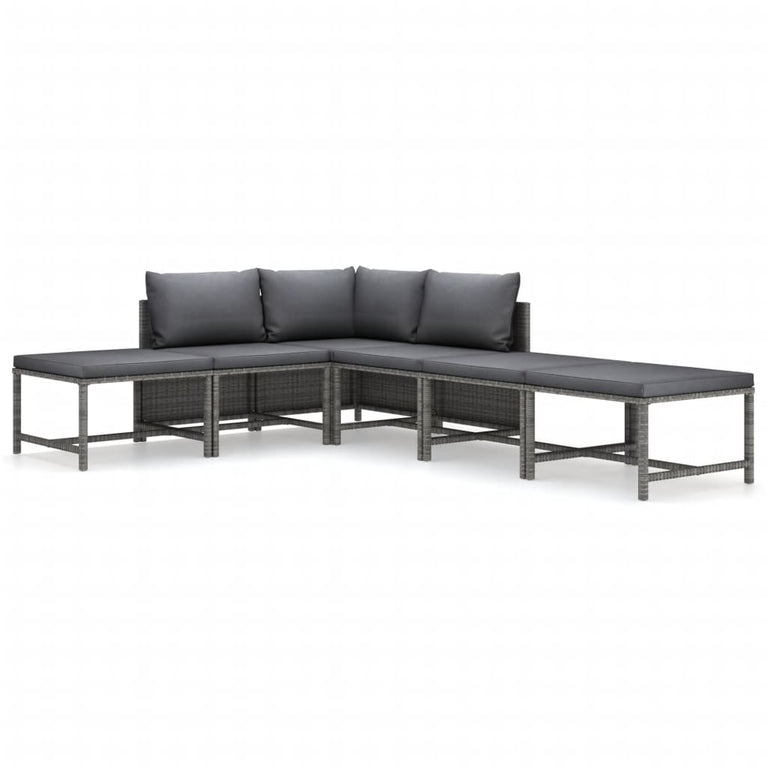 6-delige Loungeset met kussens poly rattan grijs MeubelReus