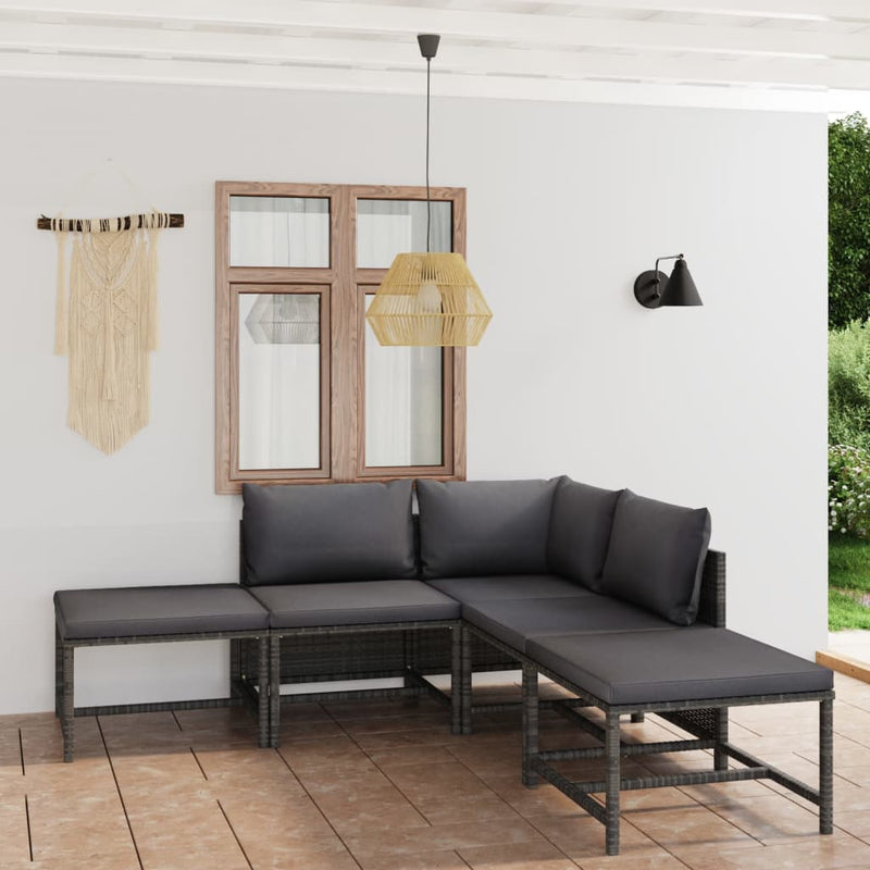 6-delige Loungeset met kussens poly rattan grijs MeubelReus