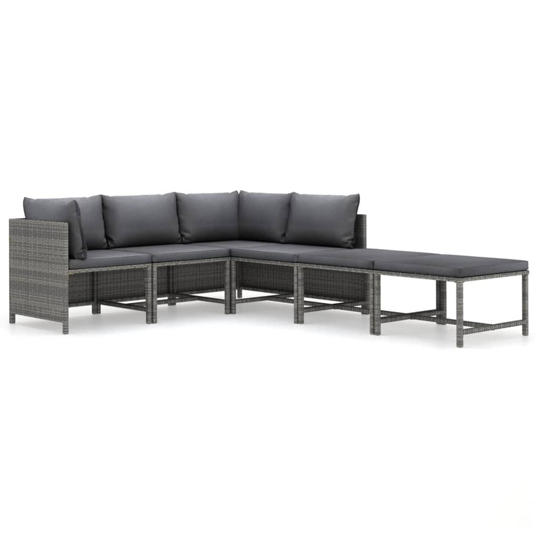 6-delige Loungeset met kussens poly rattan grijs MeubelReus