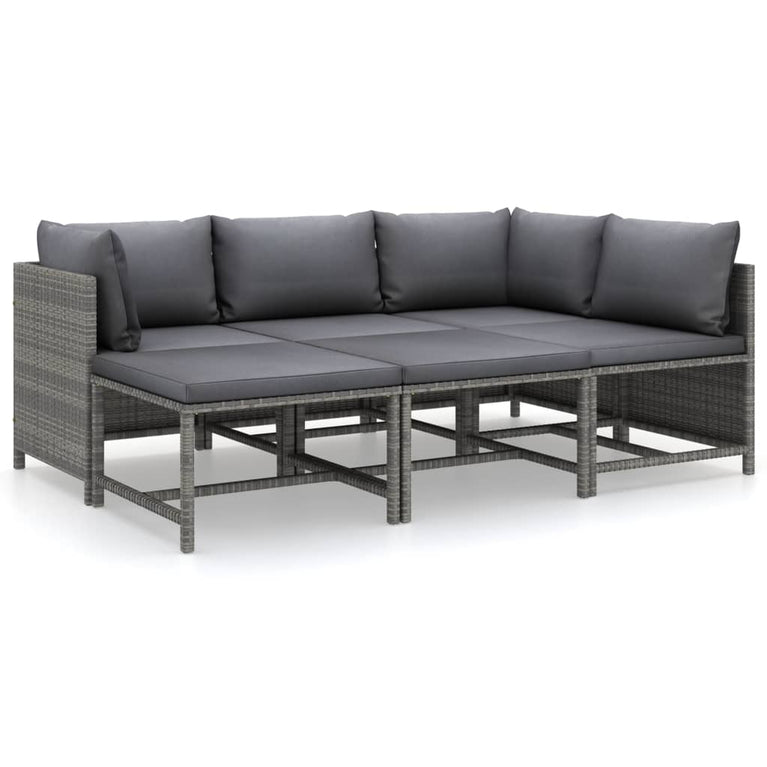 6-delige Loungeset met kussens poly rattan grijs MeubelReus