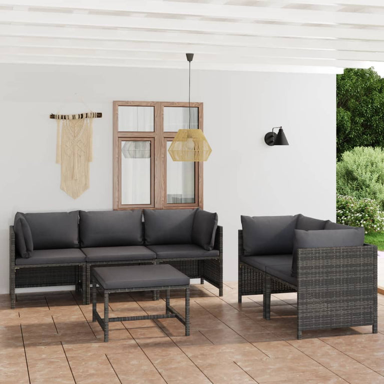 6-delige Loungeset met kussens poly rattan grijs MeubelReus