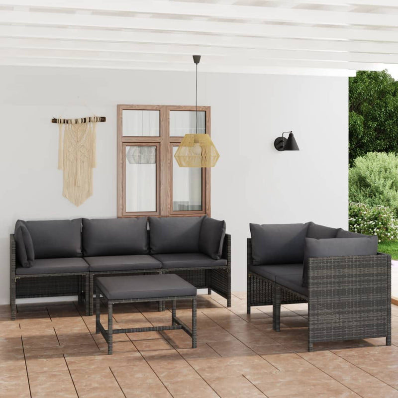 6-delige Loungeset met kussens poly rattan grijs MeubelReus