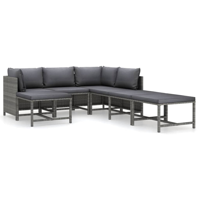 7-delige Loungeset met kussens poly rattan grijs MeubelReus
