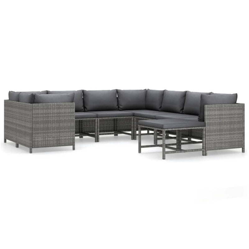 9-delige Loungeset met kussens poly rattan grijs MeubelReus