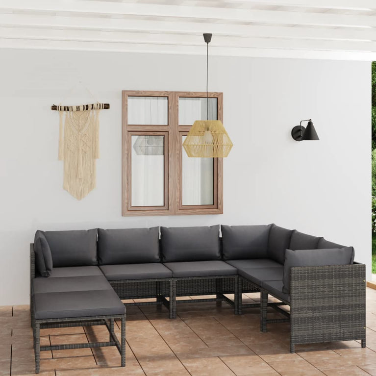 8-delige Loungeset met kussens poly rattan grijs MeubelReus