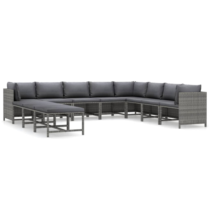 11-delige Loungeset met kussens poly rattan grijs MeubelReus