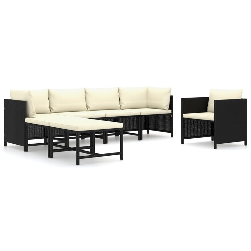 7-delige Loungeset met kussens poly rattan zwart MeubelReus