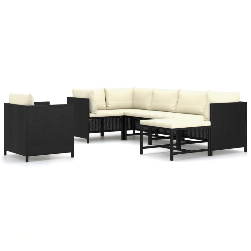 7-delige Loungeset met kussens poly rattan zwart MeubelReus