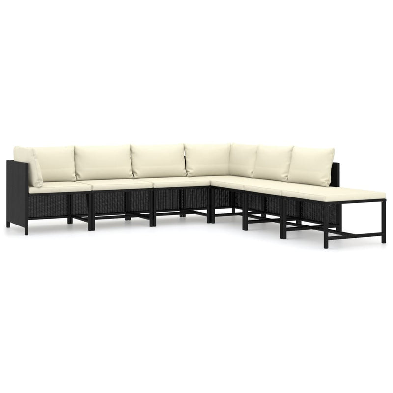7-delige Loungeset met kussens poly rattan zwart MeubelReus
