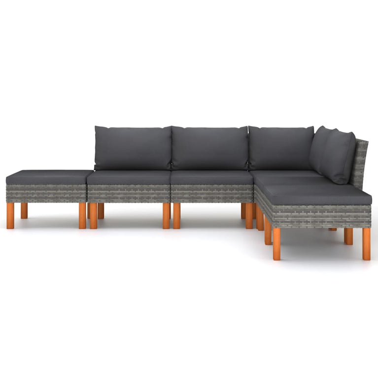 6-delige Loungeset met kussens poly rattan grijs MeubelReus
