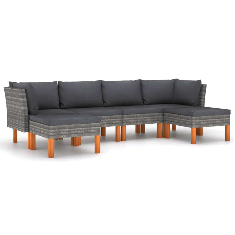 6-delige Loungeset met kussens poly rattan grijs MeubelReus